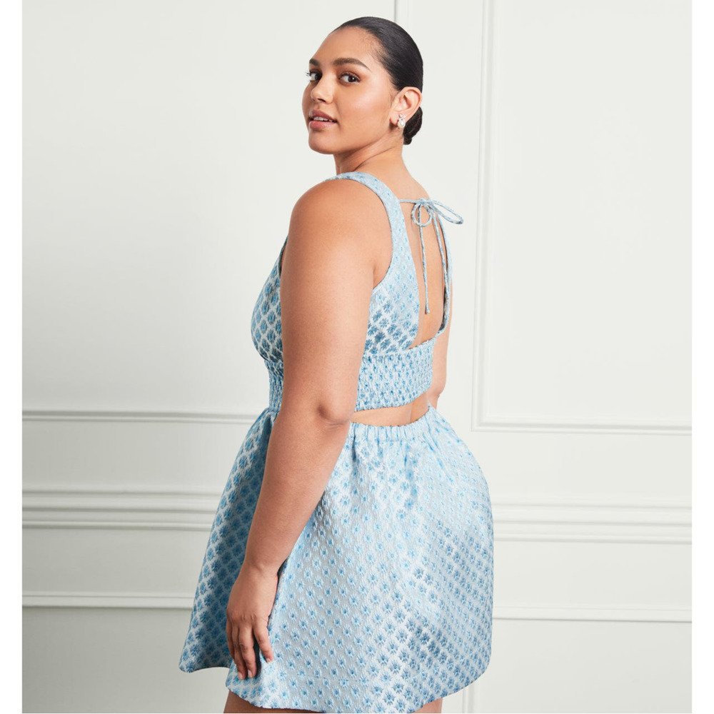 Hill House Light Blue Floral Textured Mini Dress